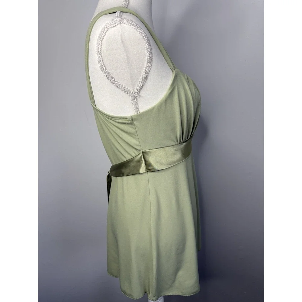 Vintage Womens Y2K Satin Babydoll Top Size Large Forest Fairy Coquette USA